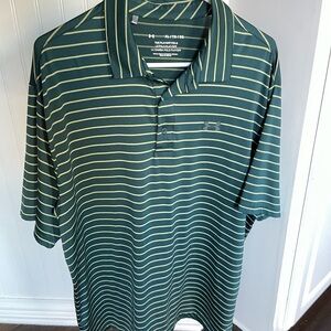 Under Armor Polo- XL Forest Green with thin gold stripes